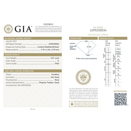 Diamant Coussin 0,51 carat G - VVS2 category