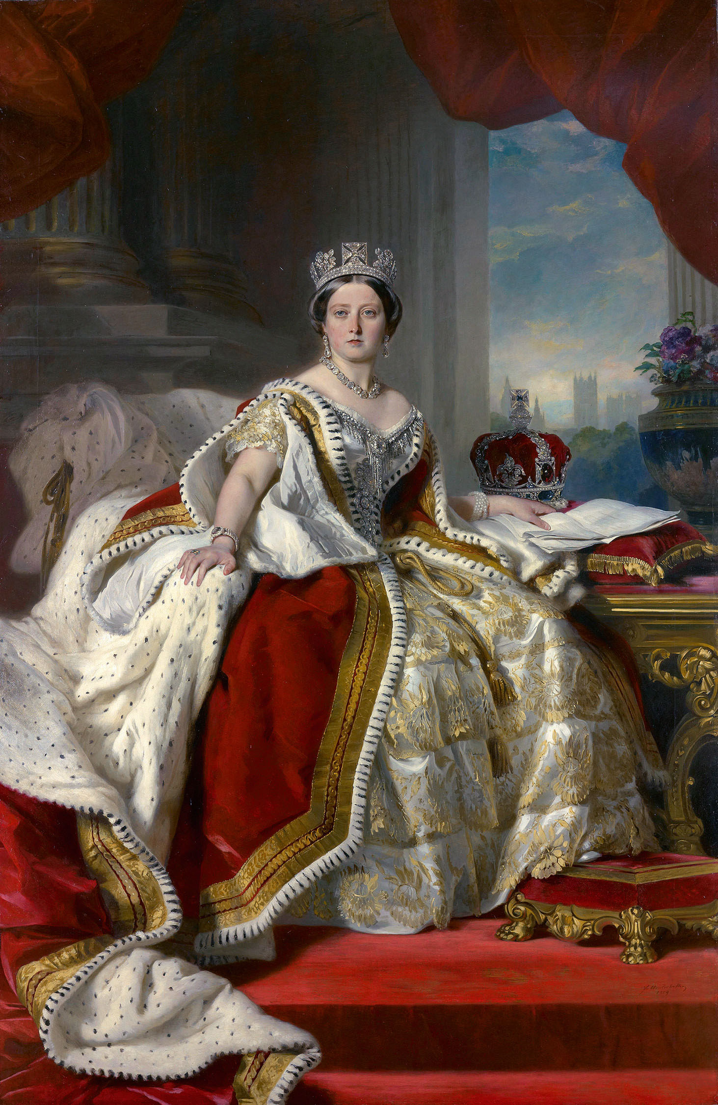 La reine Victoria en robes de couronnement, parée de diamants - Winterhalter, 1859