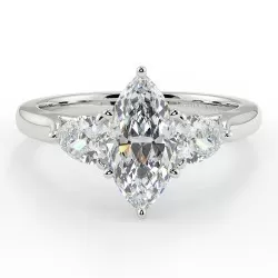 Bague trilogie marquise et poires, or blanc
